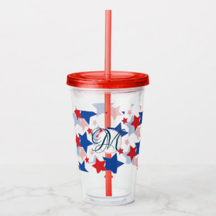 Vaso Acrílico Patrón de Estrellas Patrióticas Monograma Personal