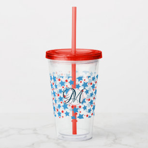 Vaso Acrílico Patrón de Estrellas Patrióticas Monograma Personal