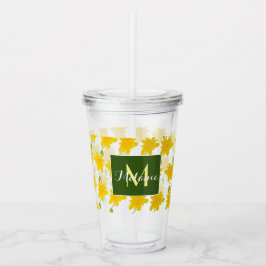 Vaso Acrílico  Patrón de Flor Amarilla Dibujado a Mano Nombre Mo