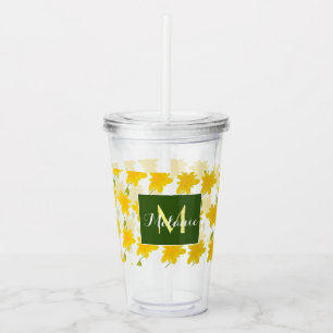 Vaso Acrílico Patrón de Flor Amarilla Dibujado a Mano Nombre Mo