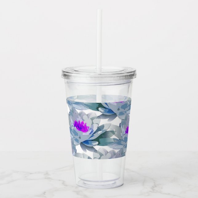 Vaso Acrílico Patrón de flores grises y púrpuras (Anverso)