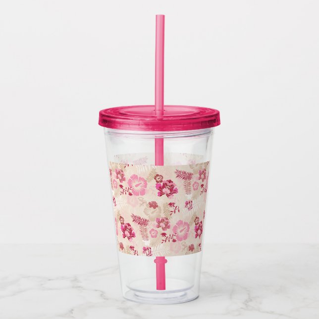 Vaso Acrílico Patrón de flores modernas rosadas lindas (Anverso)