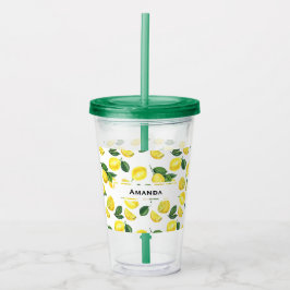 Vaso Acrílico Patrón de frutas color agua de los lemas amarillos