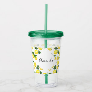 Vaso Acrílico Patrón de frutas color agua de los lemas amarillos