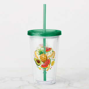 Vaso Acrílico Patrón de frutas de verano fresco