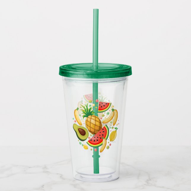 Vaso Acrílico Patrón de frutas de verano fresco (Anverso)