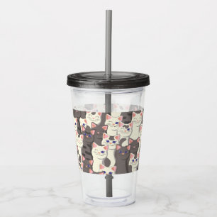 Vaso Acrílico Patrón de gatos blancos y grises