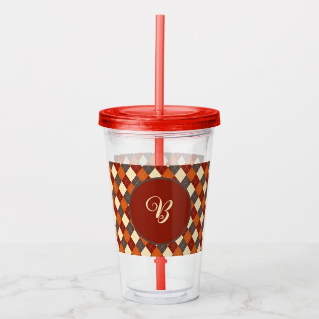 Vaso Acrílico Patrón de Gingham otoño/otoño (Anverso)