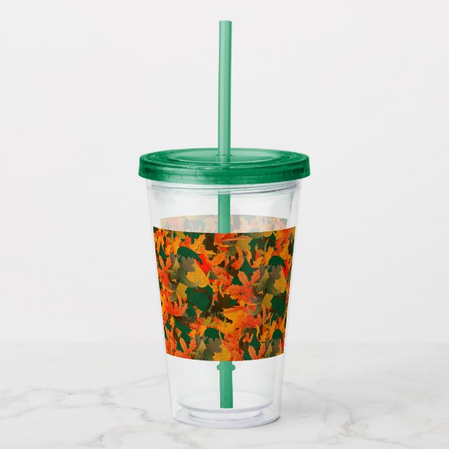 Vaso Acrílico Patrón de Hojas Caídas para Otoño (Anverso)