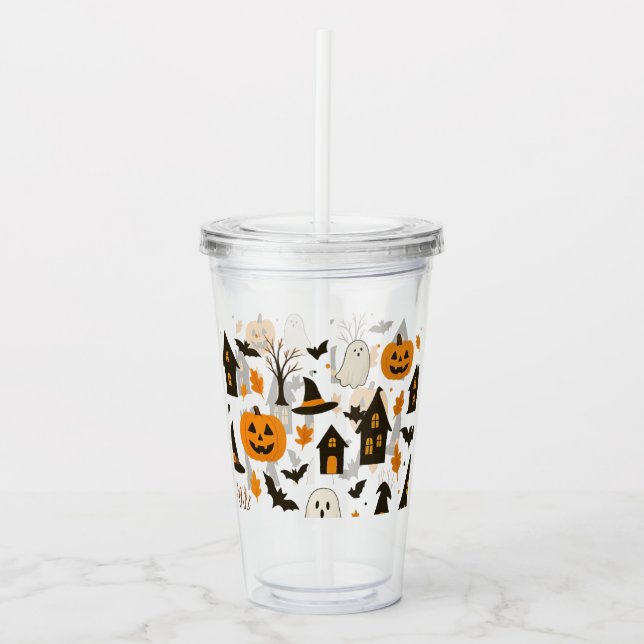 Vaso Acrílico Patrón de miedo de Halloween - Festividad y miedo (Anverso)