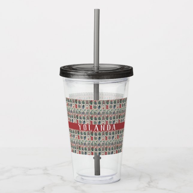 Vaso Acrílico Patrón de mosaicos de Mahjong personalizado (Anverso)