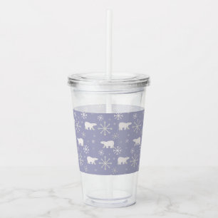 Vaso Acrílico Patrón de navidades con osos polares y copos de ni