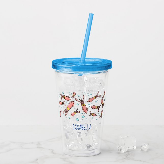 Vaso Acrílico Patrón de personalizado de calamar rosa gracioso (Reverso (hielo))