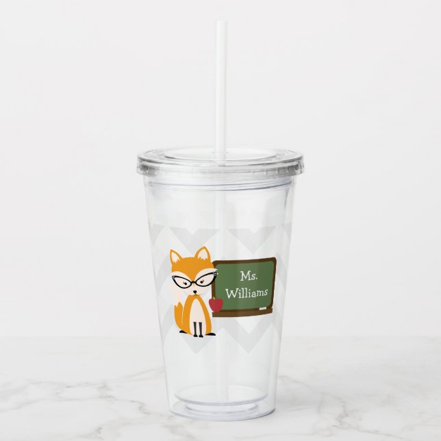 Vaso Acrílico Patrón de profesor Fox Chevron (Anverso)