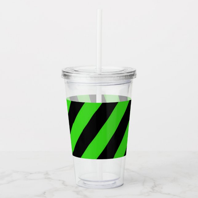 Vaso Acrílico Patrón de rayas diagonales verdes y negros (Anverso)