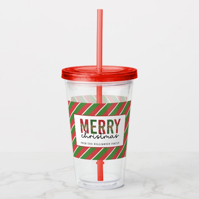 Vaso Acrílico Patrón de rayas verdes rojas de navidad moderna (Anverso)