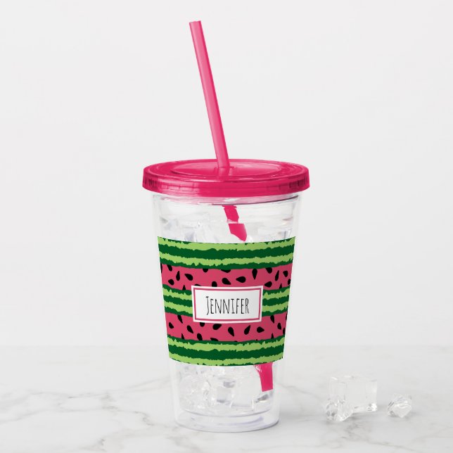 Vaso Acrílico Patrón de sandía cúpula rosa y verde (Anverso (hielo))