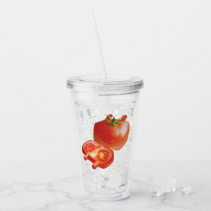Vaso Acrílico Patrón de Tomate Fresco: Arte de Cocina Rojo Jugos