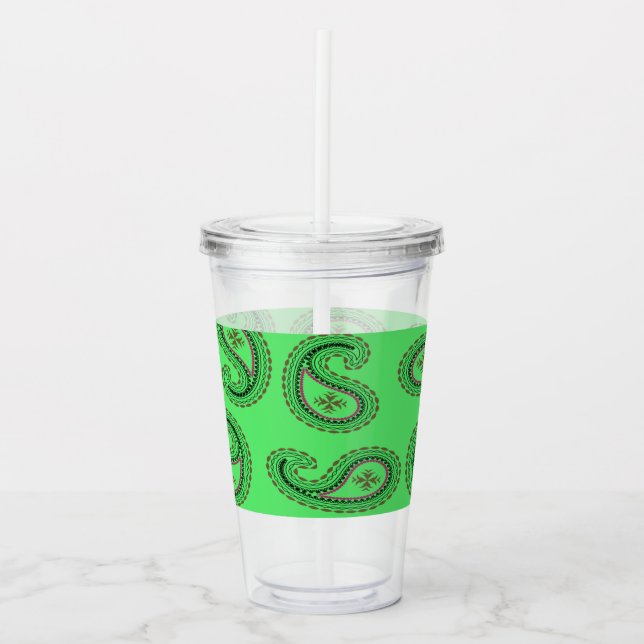 Vaso Acrílico Patrón decorativo de paisajes en verde (Anverso)