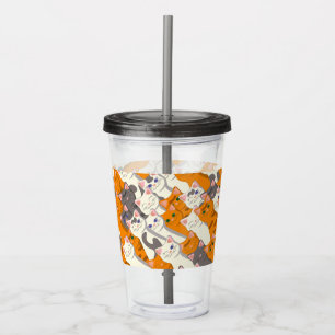 Vaso Acrílico Patrón diagonal del gato negro jengibre