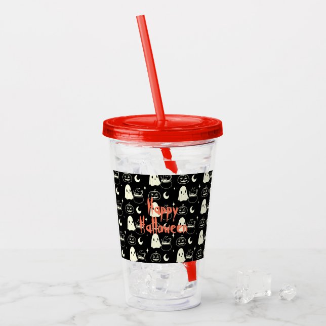 Vaso Acrílico Patrón fantasma de boo de Halloween (Anverso (hielo))