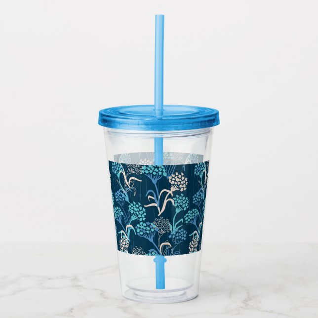 Vaso Acrílico Patrón floral de hidrangea estilizada - Azul elega (Anverso)