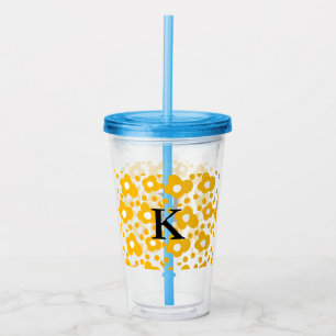 Vaso Acrílico Patrón floral de margarita blanca amarilla añadir 