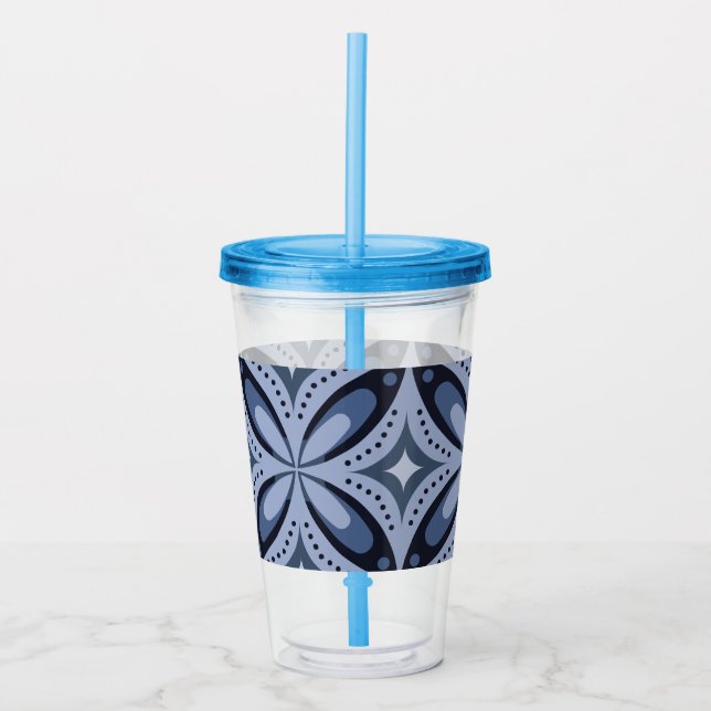 Vaso Acrílico Patrón geométrico azul estilo retro (Anverso)