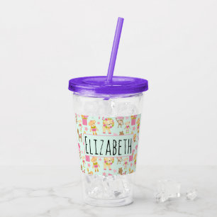Vaso Acrílico Patrón lindo con animales felices y juguetes