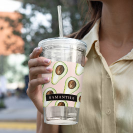 Vaso Acrílico Patrón Moderno De Aguacate Rosa Y Verde Con Nombre