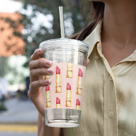 Vaso Acrílico Patrón moderno de pintalabios rosados y rojos Giro