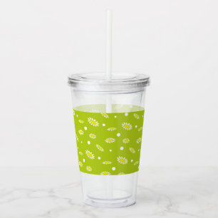 Vaso Acrílico Patrón Retro de Primavera de Margarita con Lunares