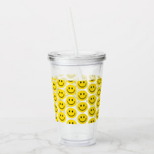 Vaso Acrílico Patrón sonrisa Feliz cara Emoji niños divertidos