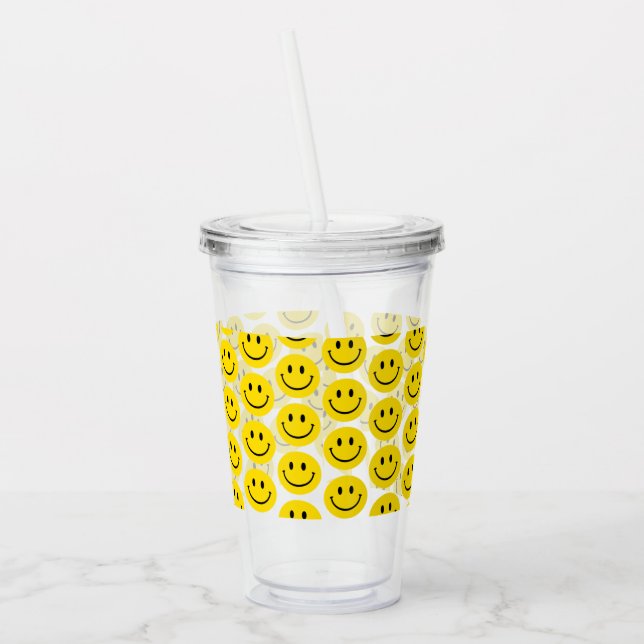 Vaso Acrílico Patrón sonrisa Feliz cara Emoji niños divertidos (Izquierda)