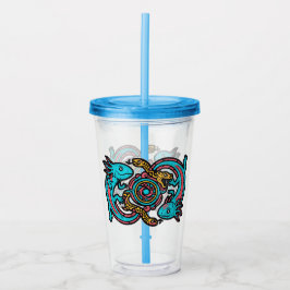 Vaso Acrílico Patrón tribal azteca axolotl xolotl mitología boho