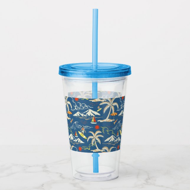 Vaso Acrílico Patrón Tropical Retro Surf (Anverso)