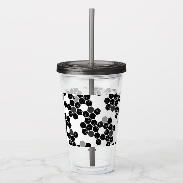 Vaso Acrílico Patrones de datos hexadecimales blancos y negros l (Anverso)