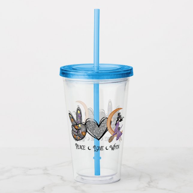 Vaso Acrílico Paz, amor, bruja (Anverso)