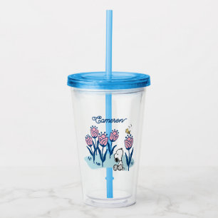 Vaso Acrílico Peanus Snoopy & Woodstock Flower Añadir su nombr