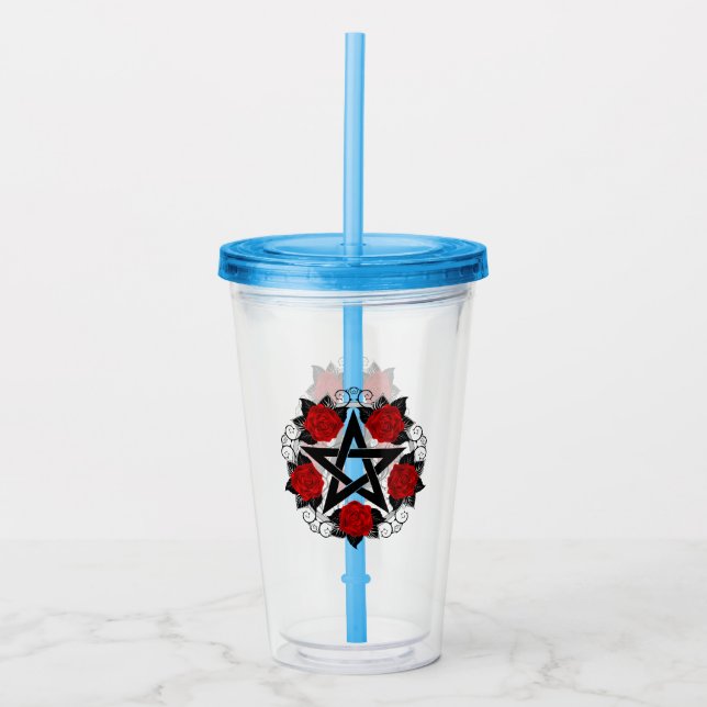 Vaso Acrílico Pentagram con rosas rojas (Anverso)