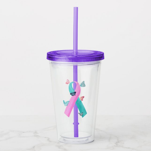 Vaso Acrílico Pequeñas mariposas con la cinta de BRCA (Anverso)