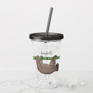 Vaso Acrílico Pereza sonriente suave en el ilustracion personali