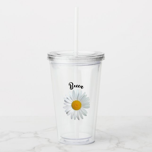 Vaso Acrílico Perky White Daisy Flower Personalized Tumbler (Anverso)