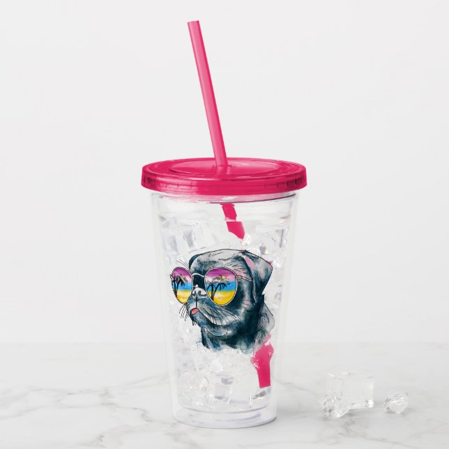 Vaso Acrílico Perrito tropical de la acuarela (Anverso (hielo))