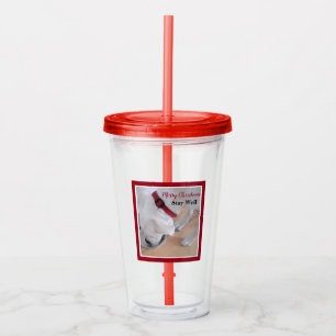 Vaso Acrílico Perro blanco lindo beber agua Navidades rojos