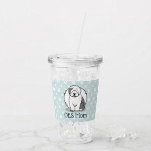 Vaso Acrílico Perro Cute OES Mamá Sheepdog Inglés Viejo (Gris 1)