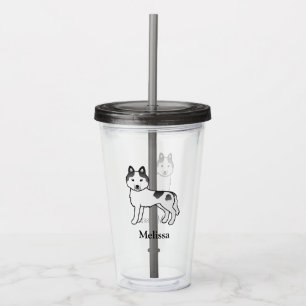 Vaso Acrílico Perro Husky Siberiano Pío Negro & Nombre Personali