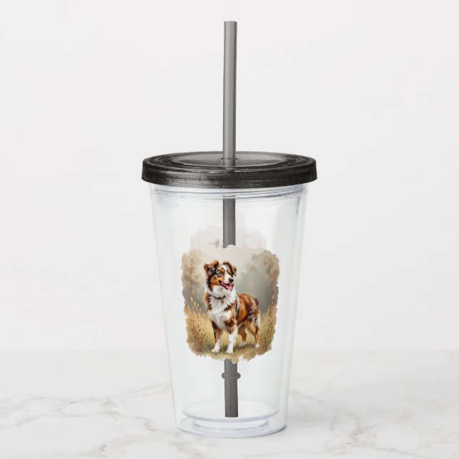 Vaso Acrílico Perro Pastor Australiano Merle Rojo Aussie (Anverso)