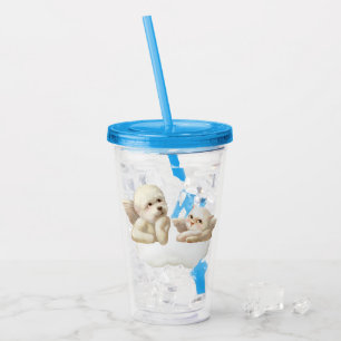 Vaso Acrílico Perro y gato angélicos en la nube