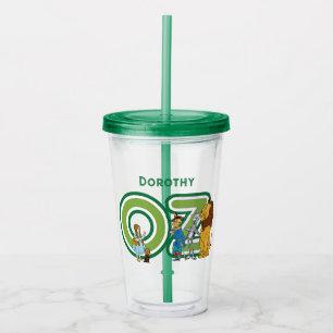 Vaso Acrílico Personajes vintage del mago de Oz y letras de text